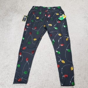 Tipsy Elves Pants Women 1X Black Christmas Lights Sequin Stretch Leggings Ugly